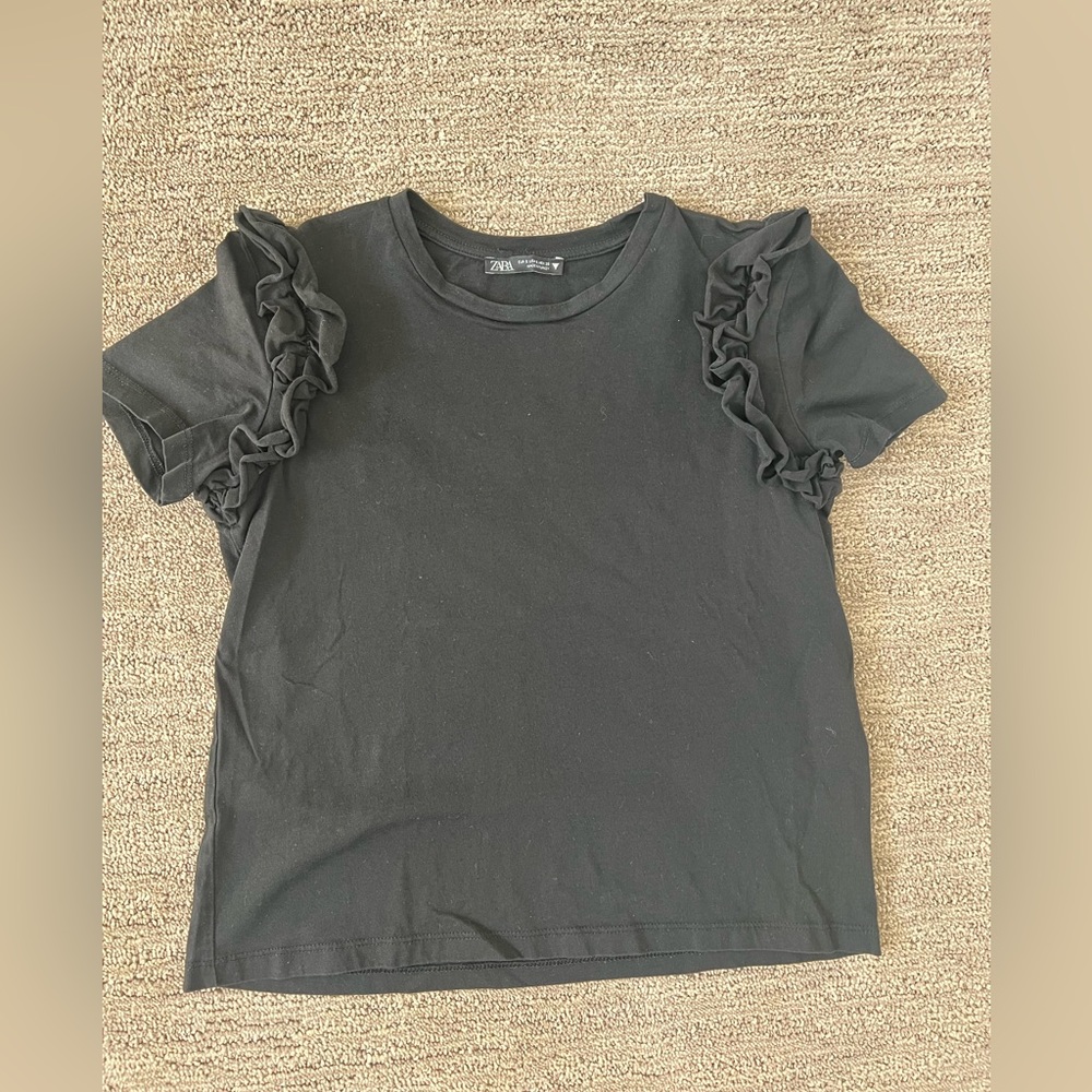 Zara - size small - Black ruffle sleeve t-shirt
